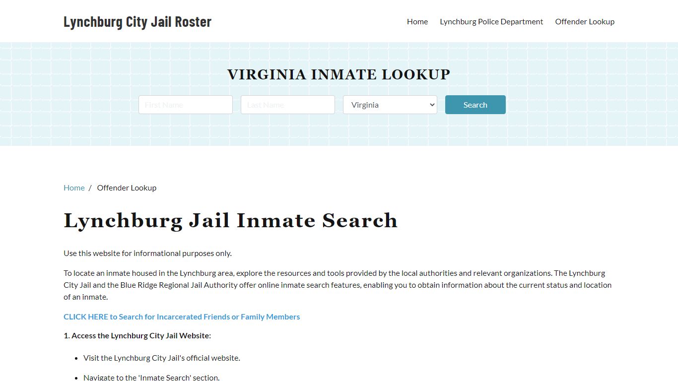 Lynchburg, VA Detainee Lookup - Lynchburg City Jail